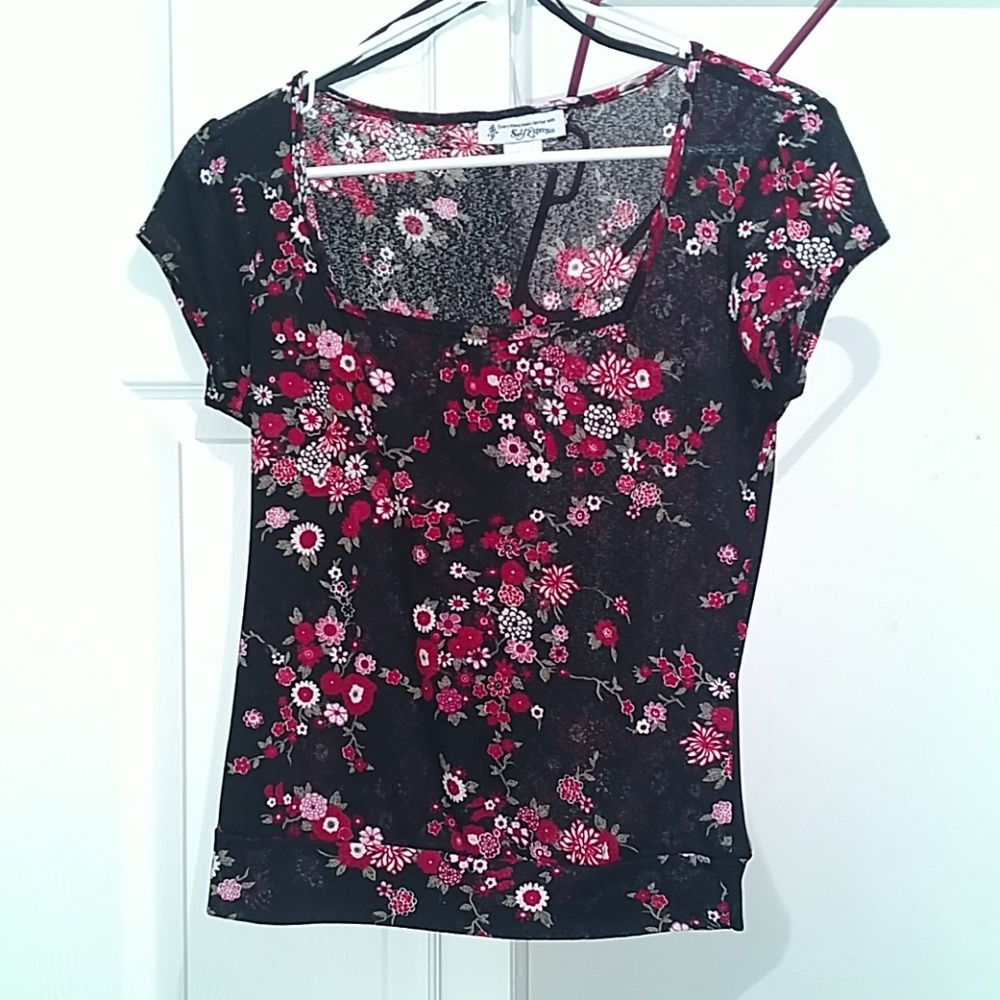 Sheer Floral Self Esteem Top XL